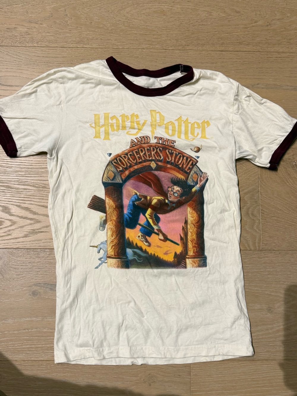 Harry Potter White T Shirt With Burgundy Retro Trim